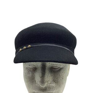 Sonoma Lifestyle Women Black 100% Wool Newsboy Cap Stud Accent One SIze